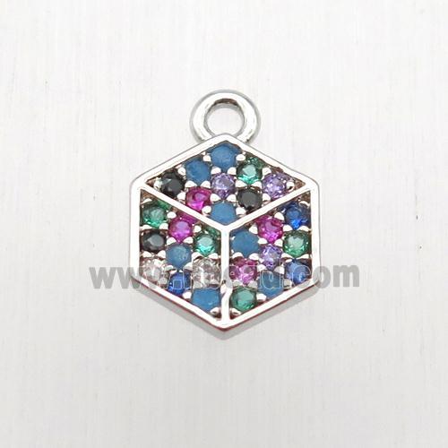 copper hexagon pendant paved zircon, platinum plated