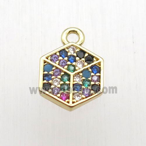 copper hexagon pendant paved zircon, gold plated