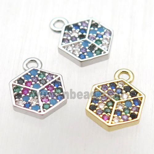 copper hexagon pendant paved zircon, mixed color