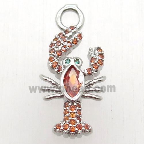 copper pendant paved zircon, zodiac crab, platinum plated