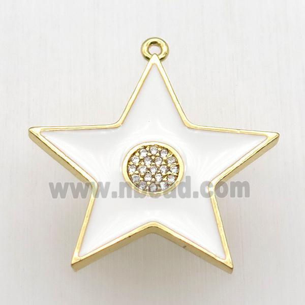 copper star pendant paved zircon, white enameling, gold plated