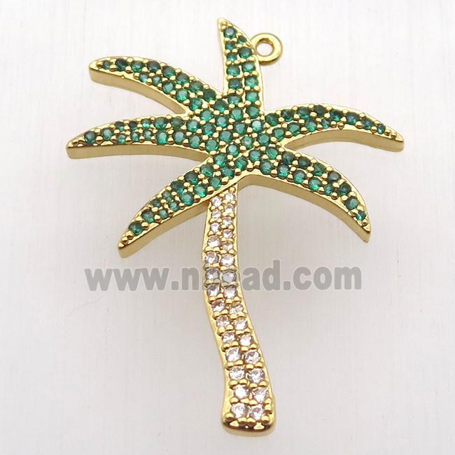 copper coconut tree pendant paved zircon, gold plated
