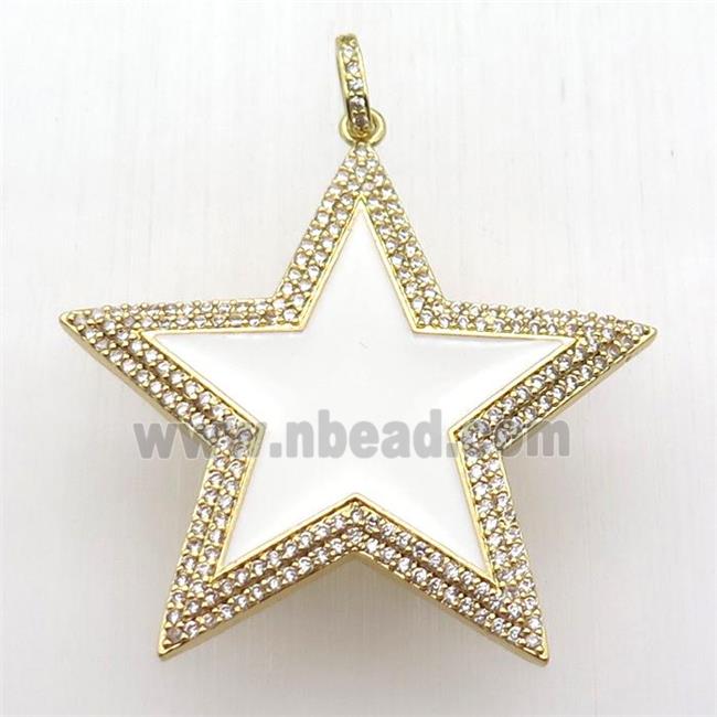copper star pendant paved zircon, white enameling, gold plated