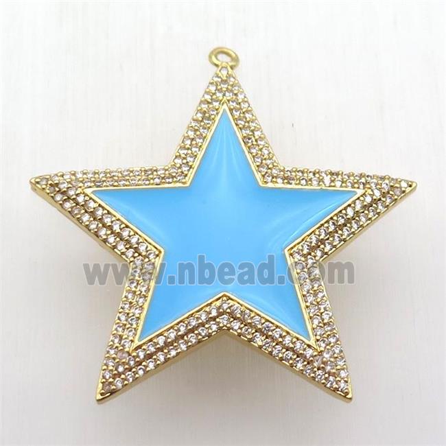 copper star pendant paved zircon, blue enameling, gold plated