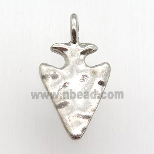 hammered copper arrowhead pendant, platinum plated