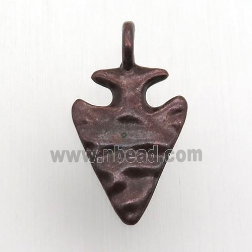 hammered copper arrowhead pendant, antique red