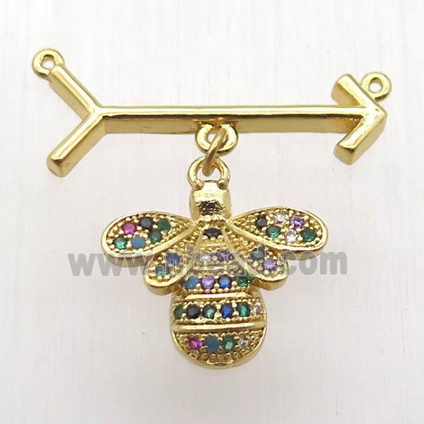 copper arrow pendant, honeybee, gold plated