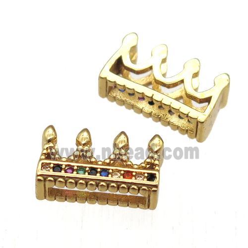 copper crown beads paved zircon, gold plated