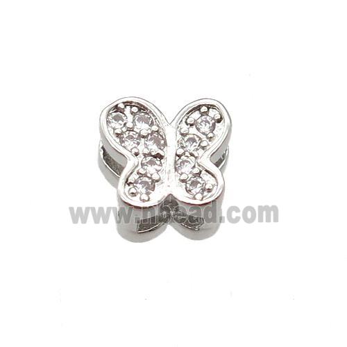 copper butterfly beads paved zircon, platinum plated