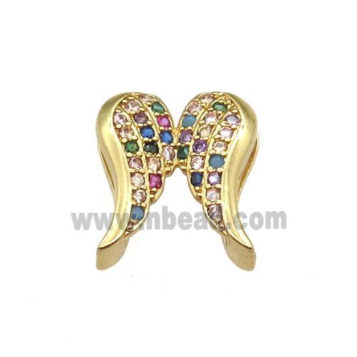 copper angel wing beads paved zircon, gold plated