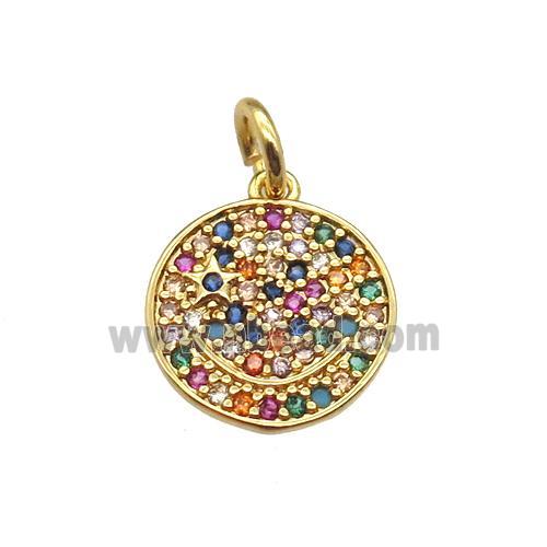 copper circle pendant paved zircon, gold plated
