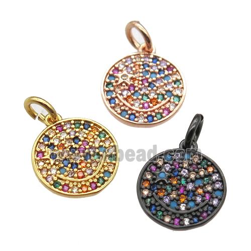 copper circle pendant paved zircon, mixed color