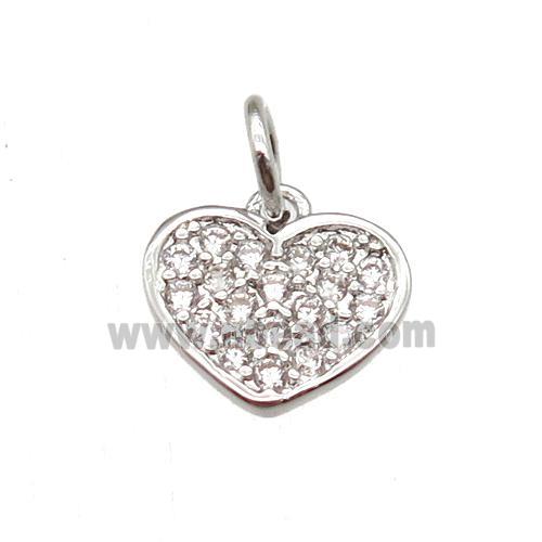 copper heart pendant paved zircon, platinum plated