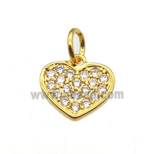 copper heart pendant paved zircon, gold plated