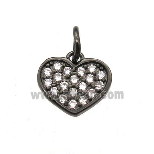 copper heart pendant paved zircon, black plated