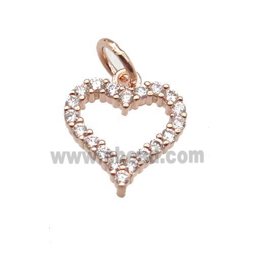 copper heart pendant paved zircon, rose gold