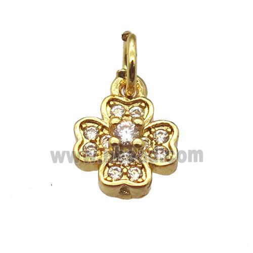 copper clover pendant paved zircon, gold plated