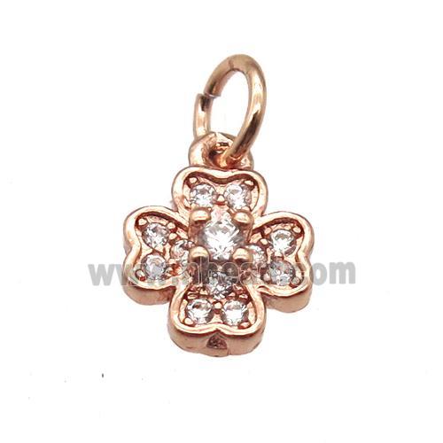copper clover pendant paved zircon, rose gold