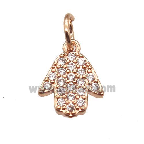 copper hamsahand pendant paved zircon, rose gold