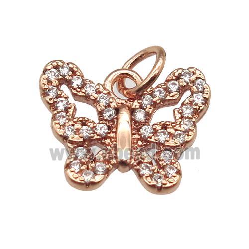 copper butterfly pendant paved zircon, rose gold
