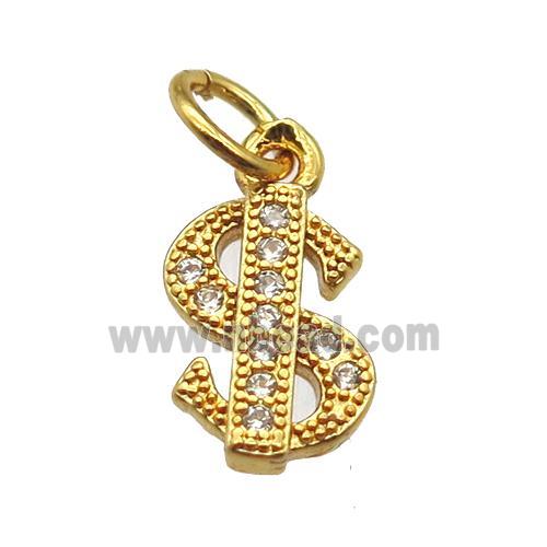 copper dollar-sign pendant paved zircon, gold plated