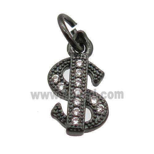 copper dollar-sign pendant paved zircon, black plated