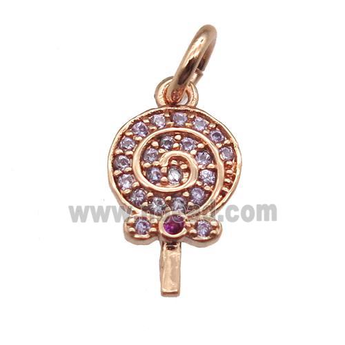 copper Lollipop pendant paved zircon, rose gold