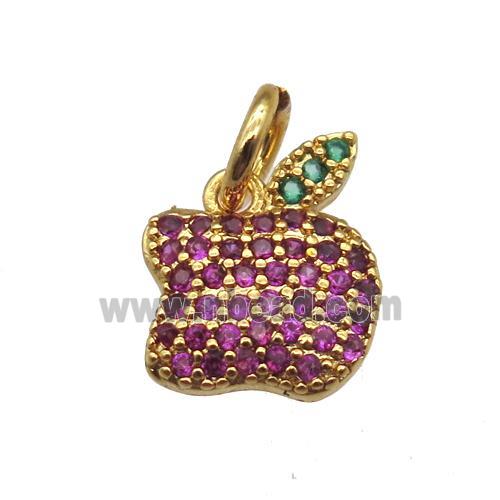 copper apple pendant paved zircon, gold plated