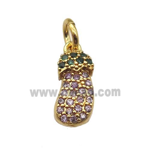 copper Eggplant pendant paved zircon, gold plated