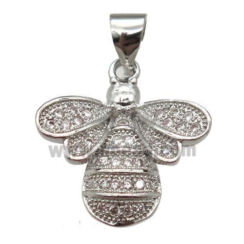 copper honeybee pendant paved zircon, platinum plated