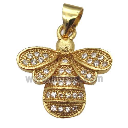 copper honeybee pendant paved zircon, gold plated