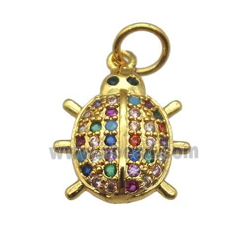 copper Beetle pendant paved zircon, gold plated