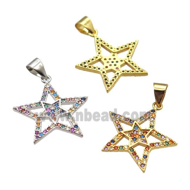 copper star pendant paved zircon, mixed plated