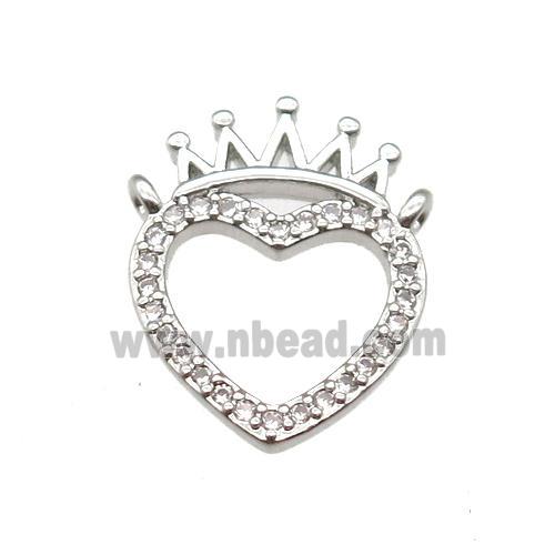 copper crown pendant paved zircon with 2loops, platinum plated