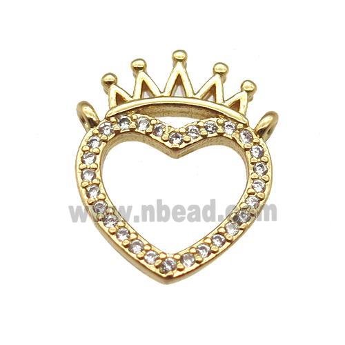 copper crown pendant paved zircon with 2loops, gold plated