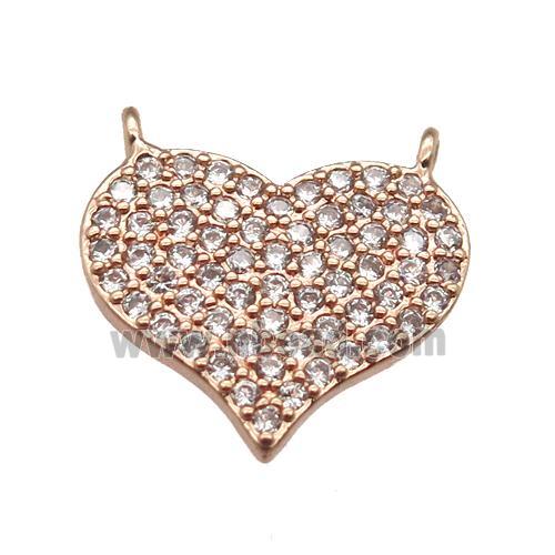 copper heart pendant paved zircon with 2loops, rose gold
