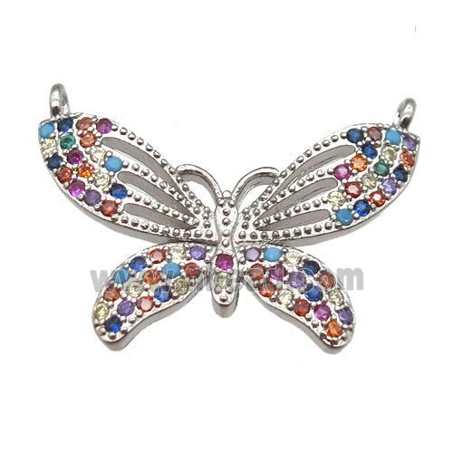 copper butterfly pendant paved zircon with 2loops, platinum plated