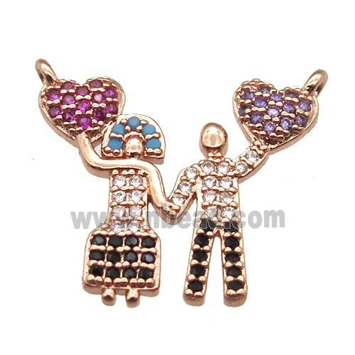 copper Couple pendant pave zircon with 2loops, rose gold