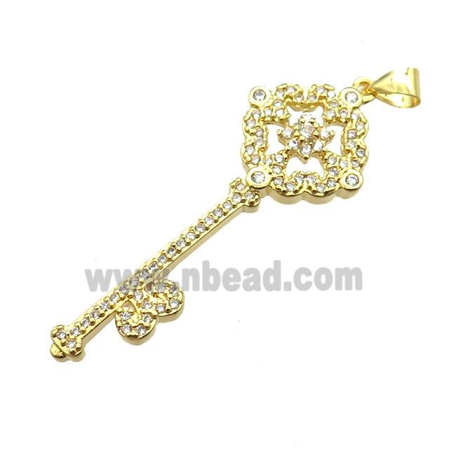 copper Key pendant pave zircon, gold plated