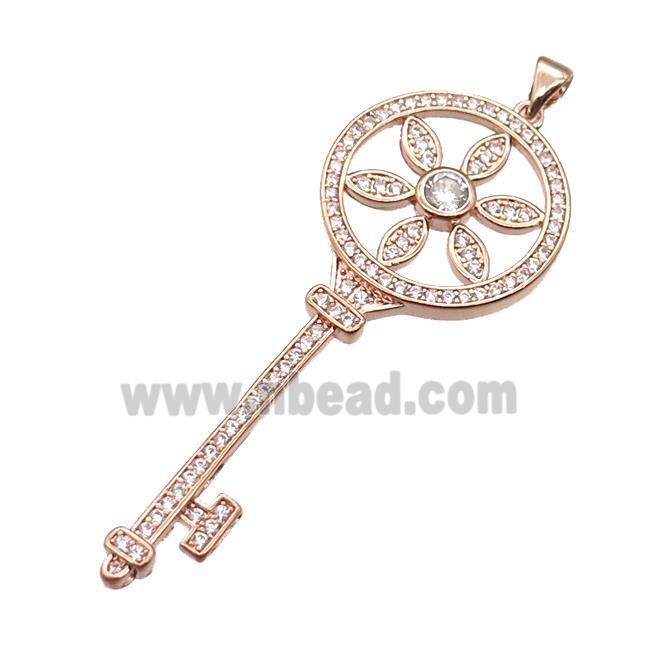 copper Key pendant pave zircon, rose gold