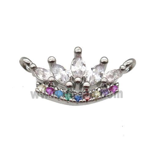 copper crown pendant pave zircon with 2loops, platinum plated