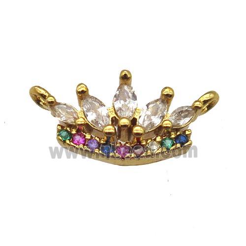 copper crown pendant pave zircon with 2loops, gold plated