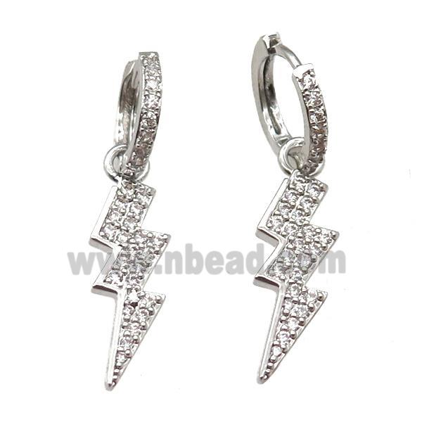copper hoop Earring paved zircon with lightning, platinum plated