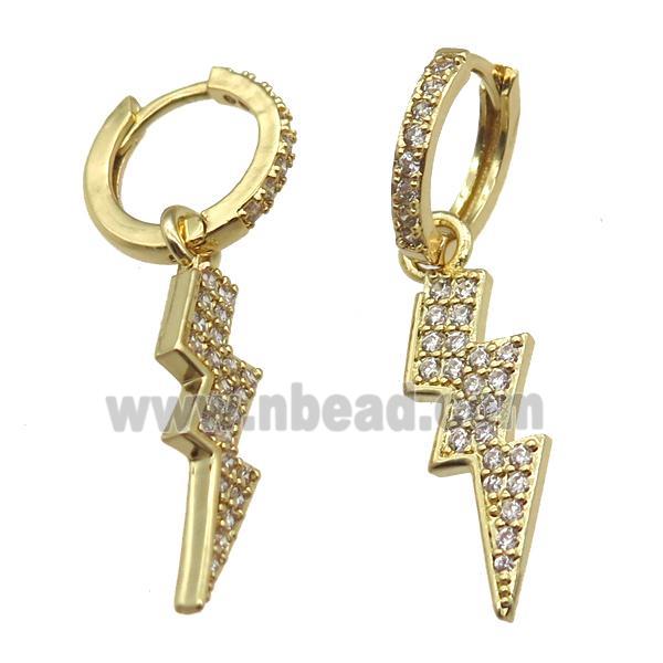 copper hoop huggie Earring paved zircon with lightning, gold plated