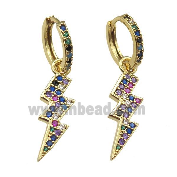 copper hoop Earring paved zircon with lightning, gold plated