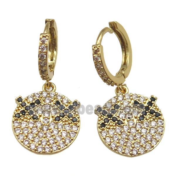 copper hoop Earring paved zircon with Emoji, gold plated
