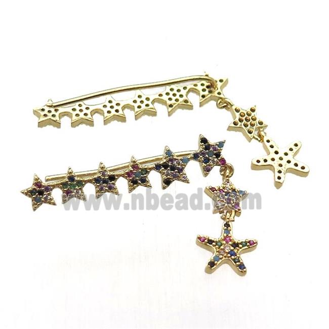 copper star brooch paved zircon, gold plated
