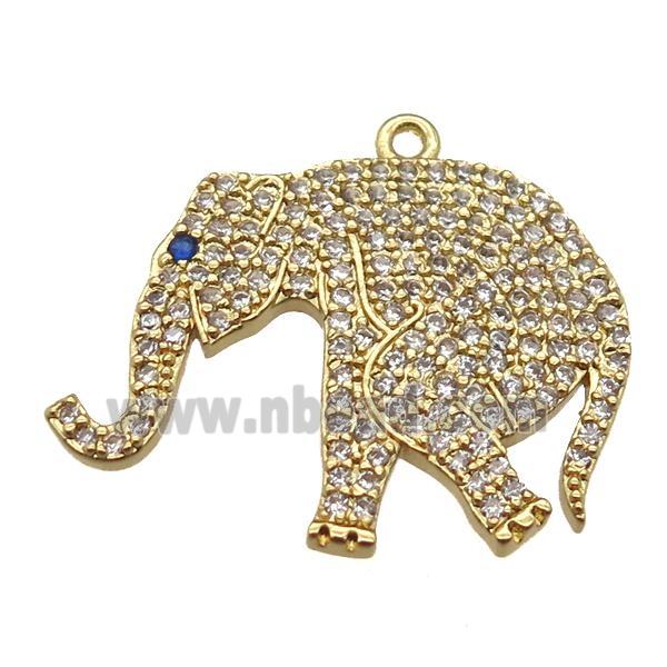 copper elephant pendant paved zircon, gold plated