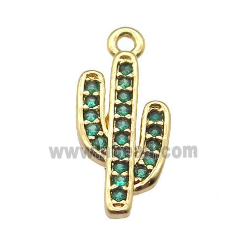 copper cactus pendant paved zircon, gold plated