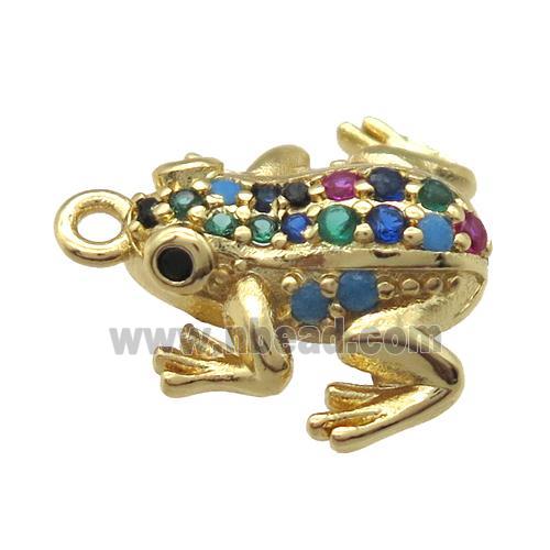 copper frog pendant paved zircon, gold plated